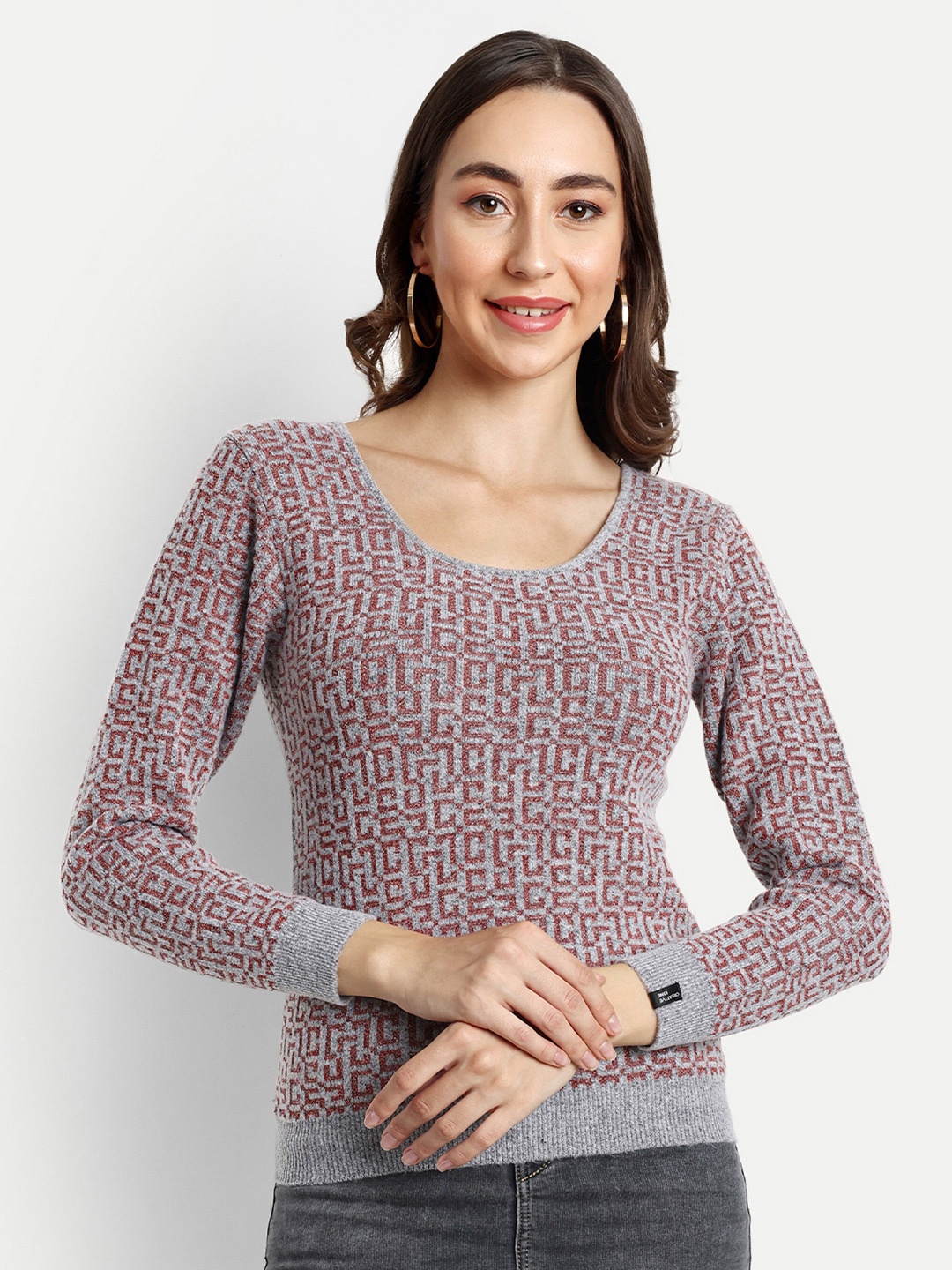 

CREATIVE LINE Self Designed Woollen Top, Grey