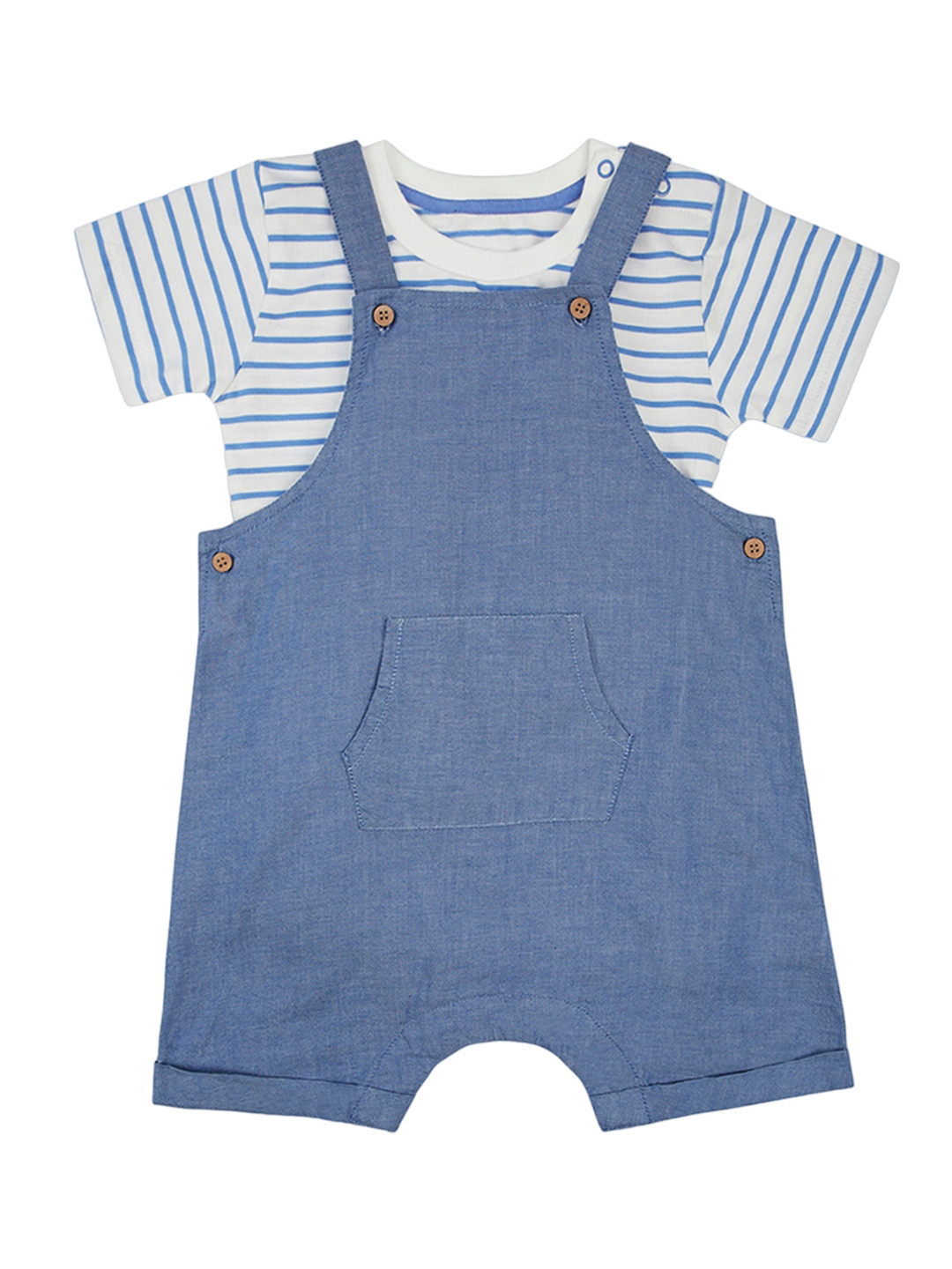 

haus & kinder Infants Boys Pure Cotton Dungarees With T-shirt, Blue
