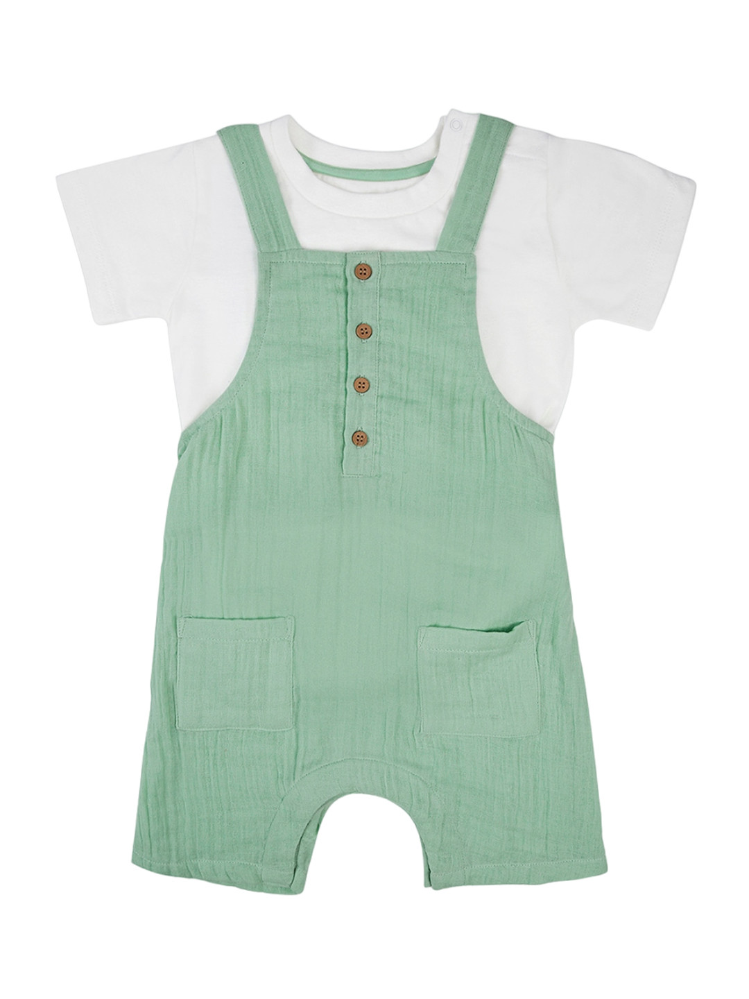 

haus & kinder Infants Boys Pure Cotton Dungarees With T-shirt, Green