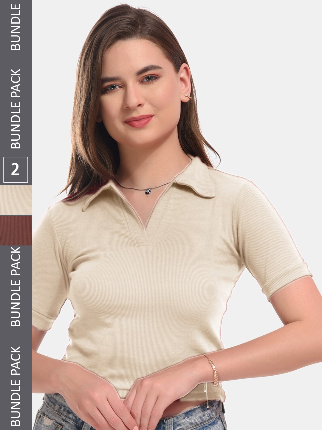 

Boleem Pack Of 2 Cotton Fitted Crop Top, Cream