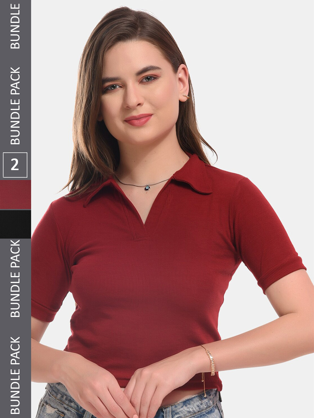 

Boleem Pack Of 2 Cotton Fitted Crop Top, Black