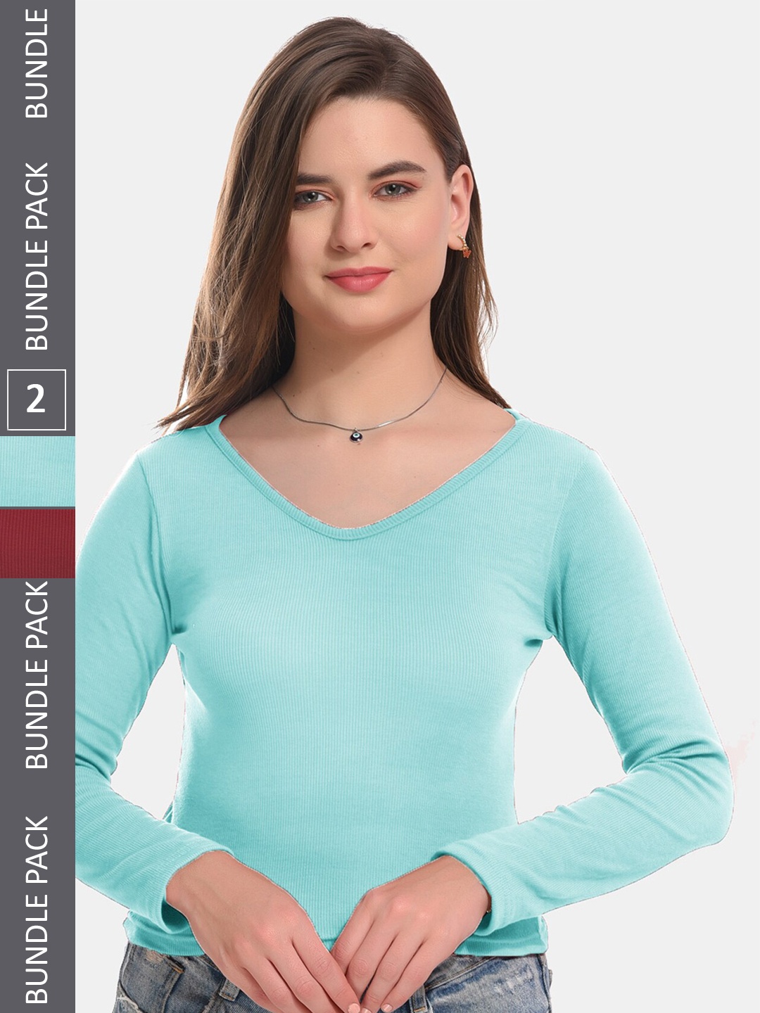 

Boleem Pack Of 2 Ribbed Fitted Cotton Tops, Blue