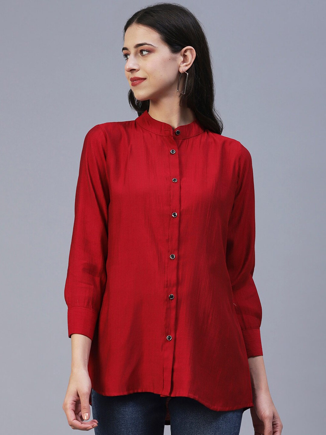 

18 ATTITUDE Mandarin Collar Semiformal Shirt, Red