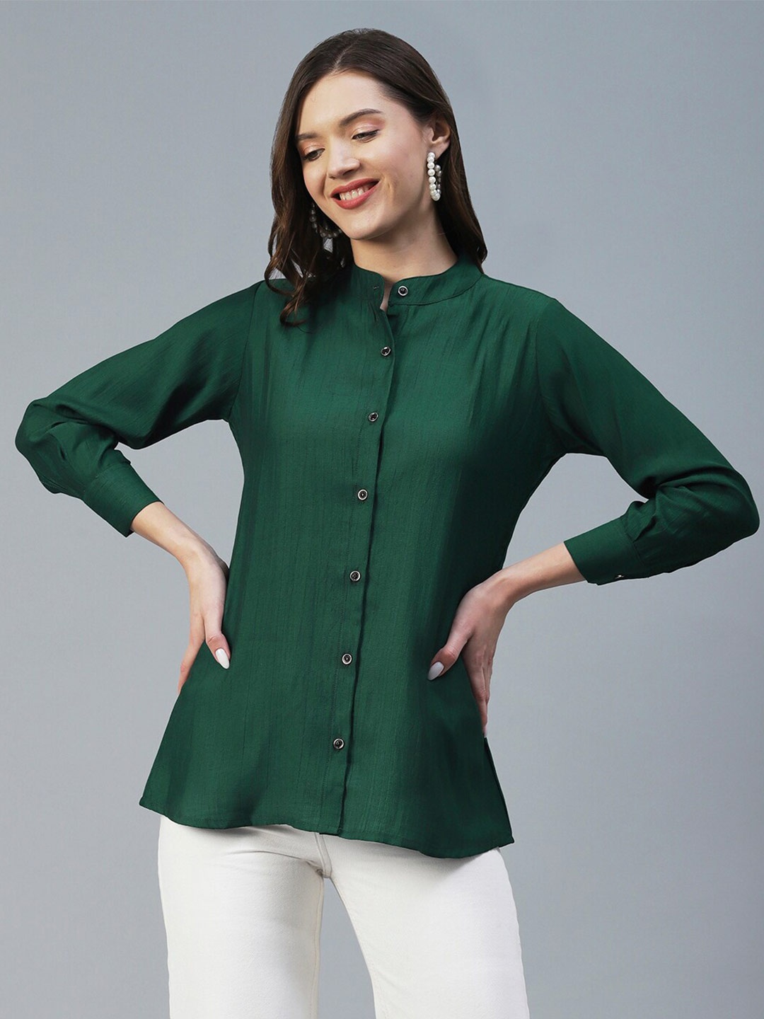 

18 ATTITUDE Mandarin Collar Semiformal Shirt, Green