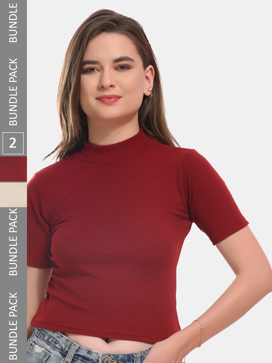 

Boleem Pack Of 2 Cotton Crop Fitted Top, Maroon