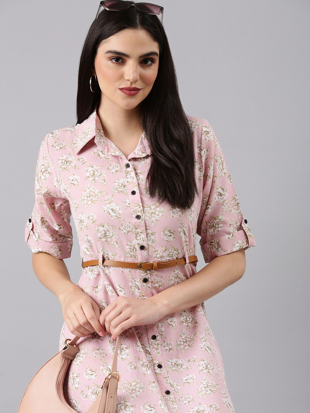

SHOWOFF Floral Printed Shirt Dress, Pink