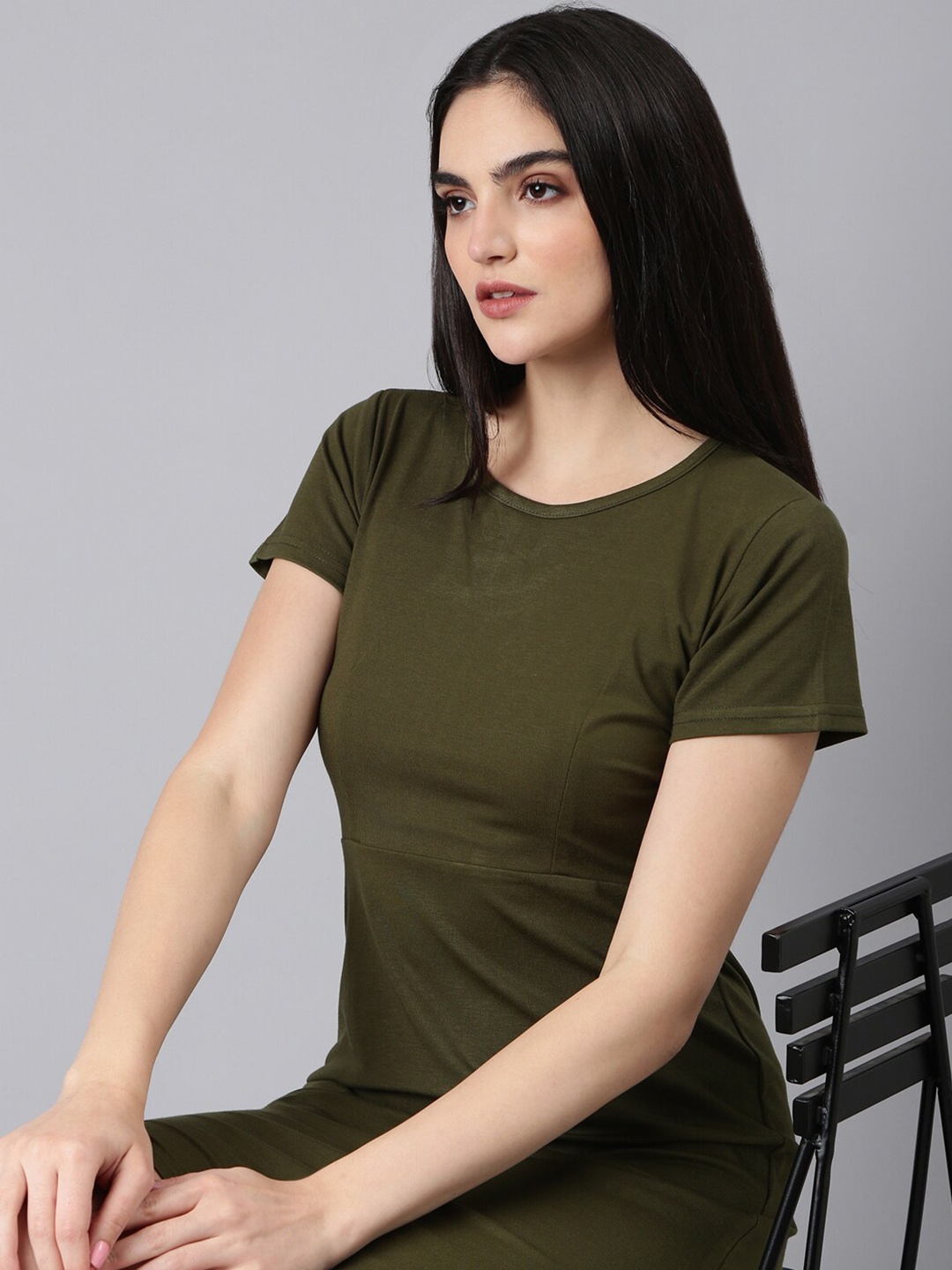 

SHOWOFF Round Neck T-shirt Mini Dress, Olive