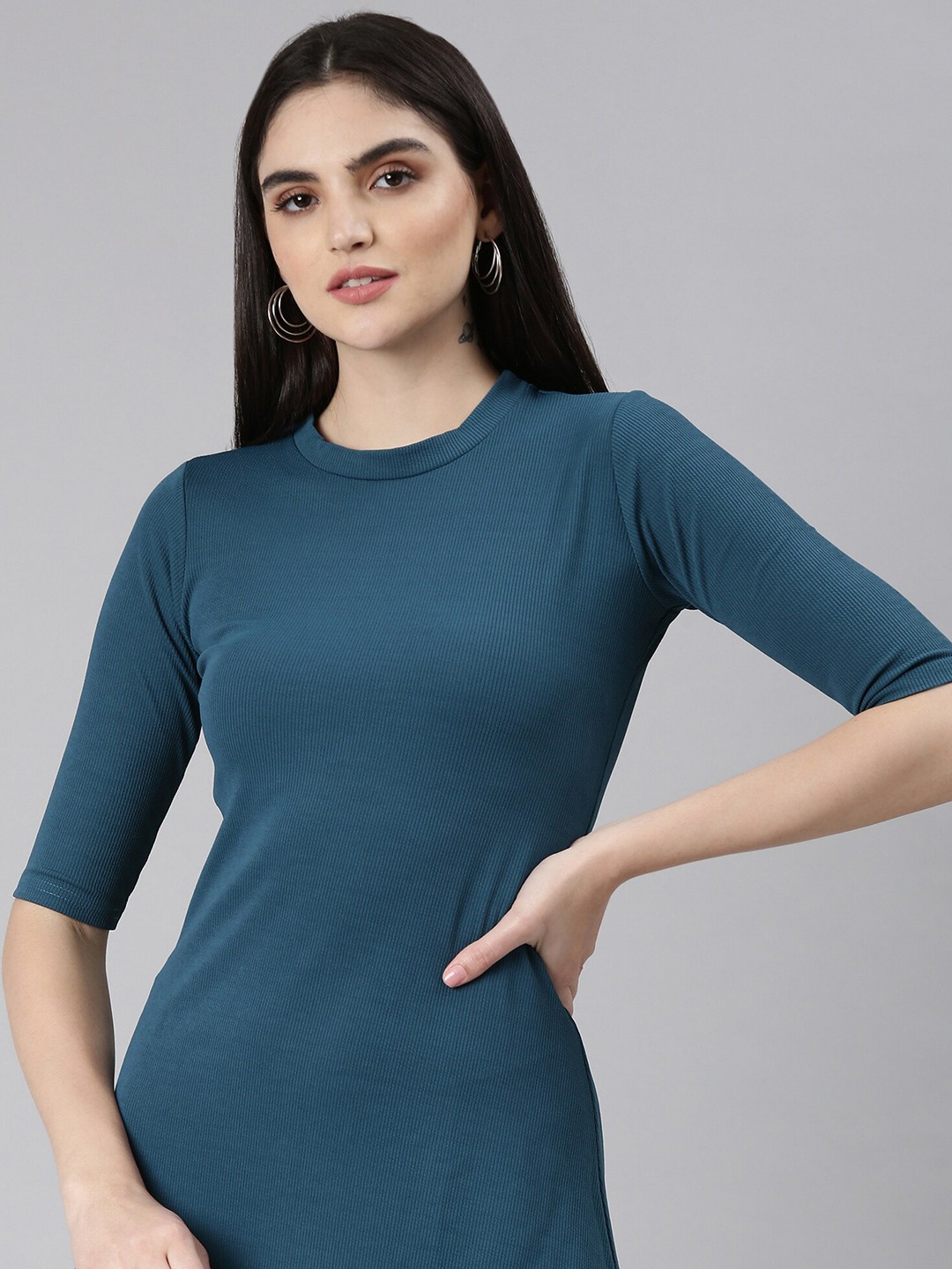 

SHOWOFF Cotton A-Line Knee Length Dress, Teal