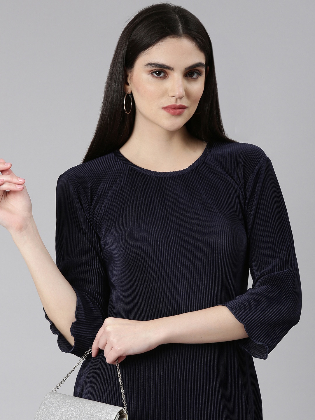 

SHOWOFF Above Knee Bodycone Satin Dress, Navy blue
