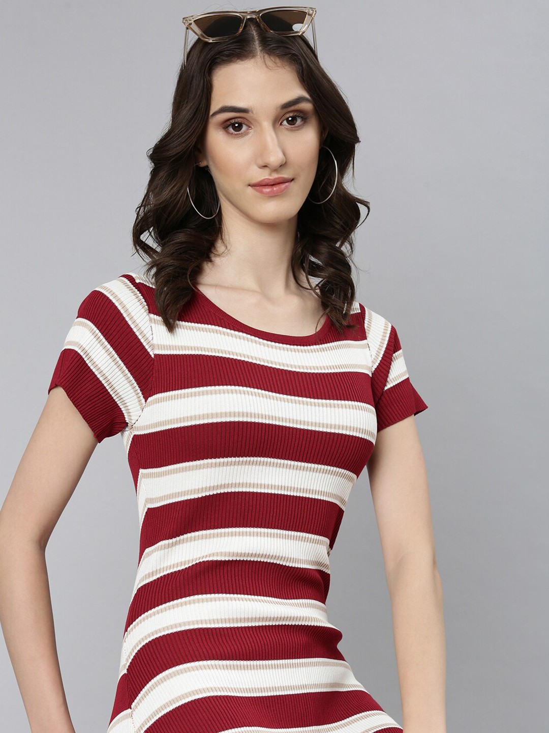 

SHOWOFF Maroon Striped Dress