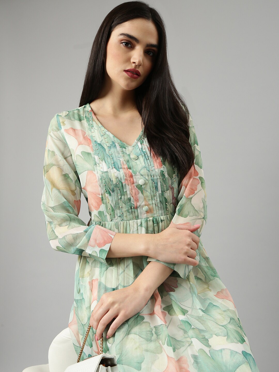 

SHOWOFF Tropical Printed A-Line Midi Dress, Sea green