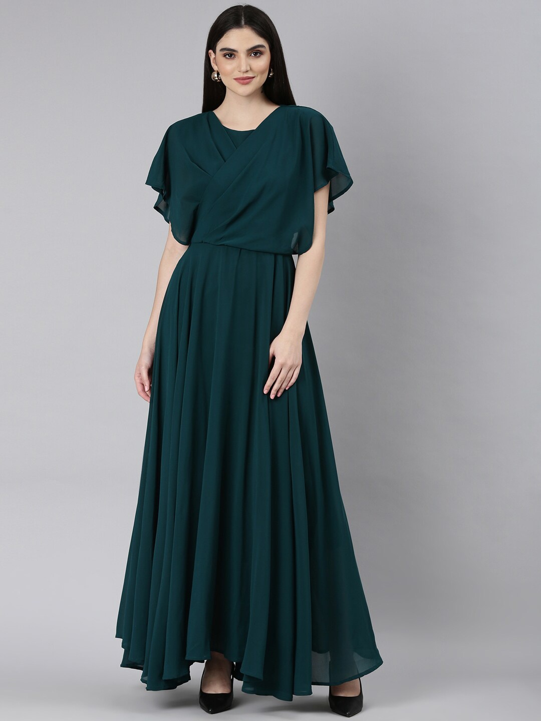 

SHOWOFF Flutter Sleeve Fit & Flare Maxi Dress, Teal