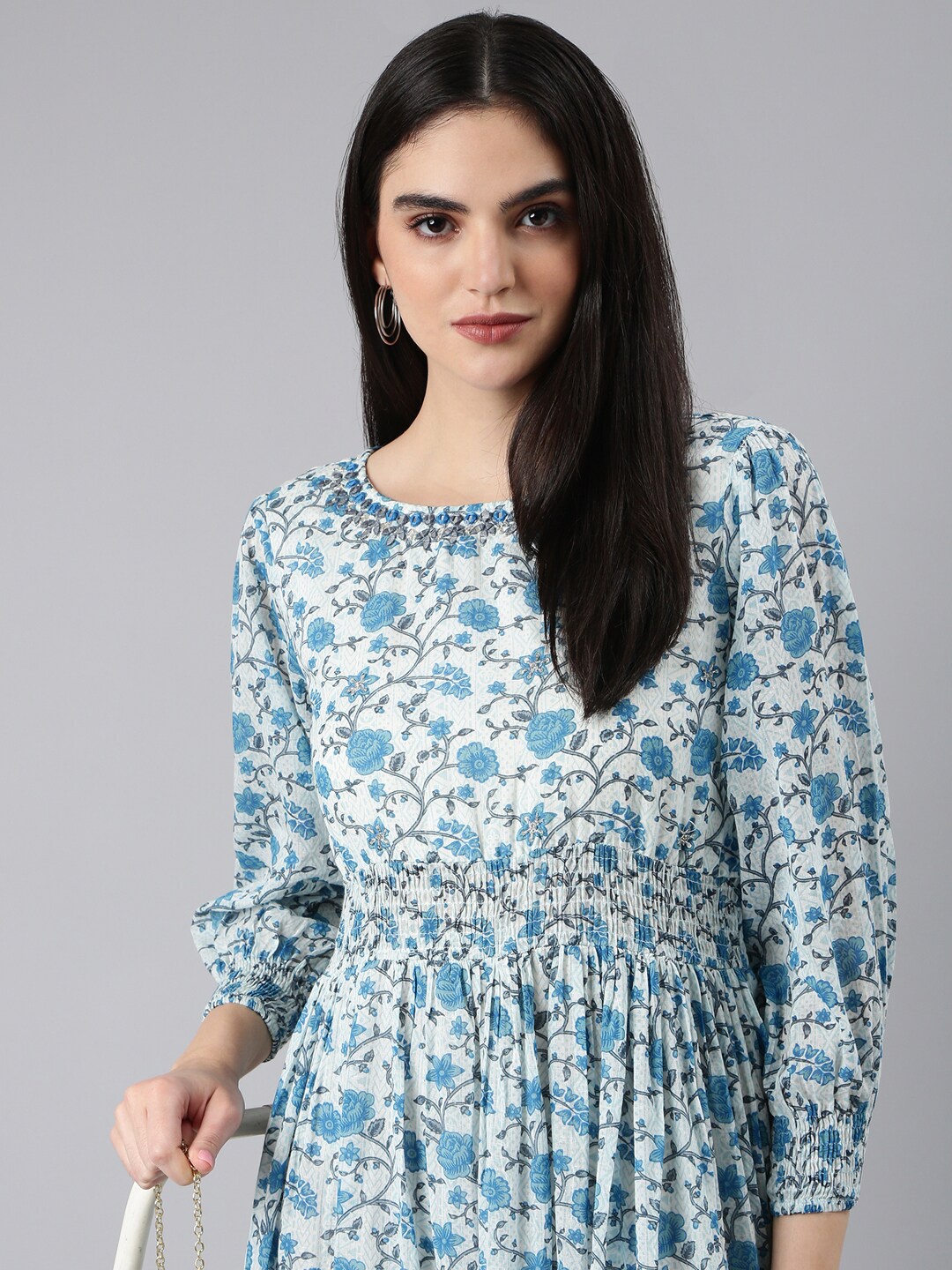 

SHOWOFF Floral Print Puff Sleeve A-Line Dress, White