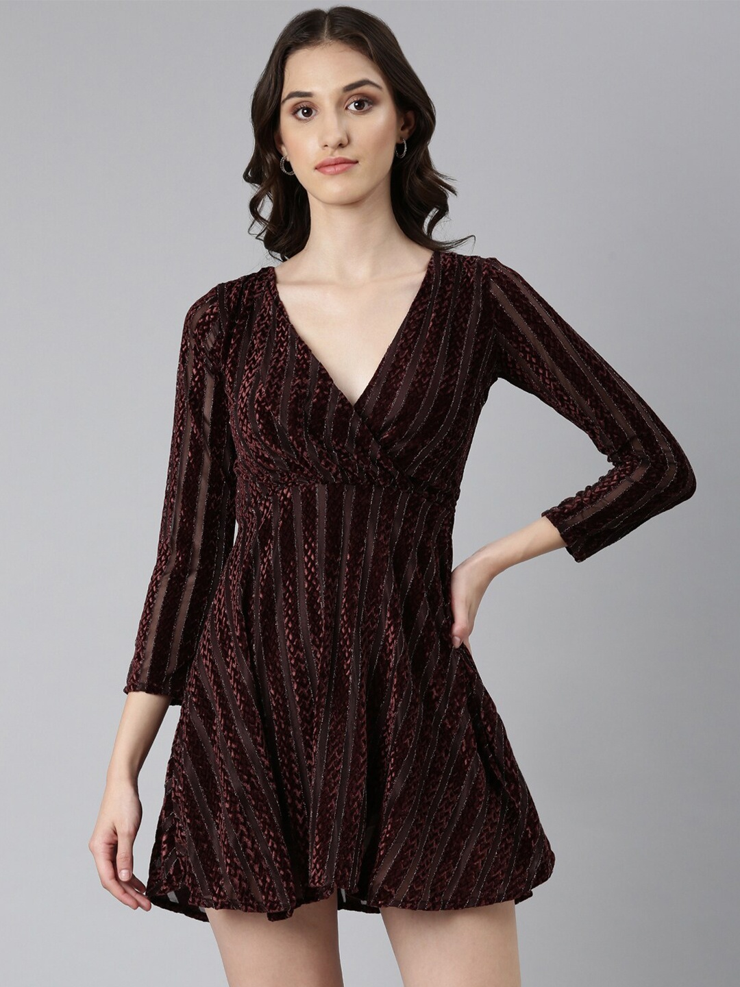 

SHOWOFF Embellished Velvet V-Neck Mini Wrap Dress, Maroon