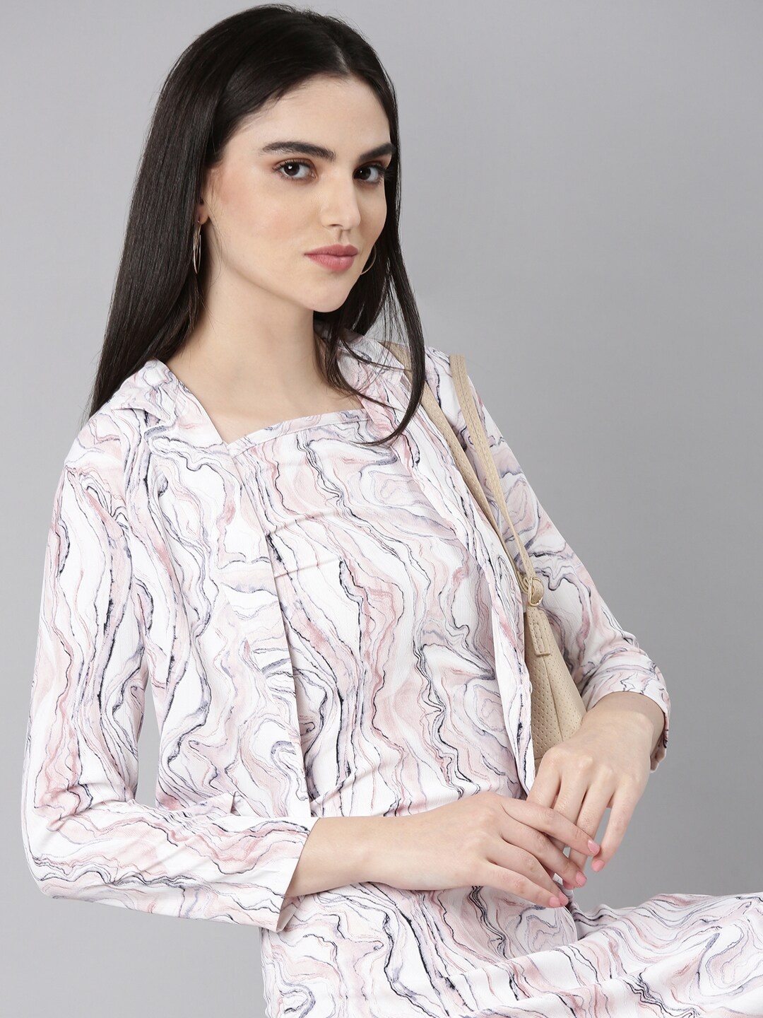 

SHOWOFF Abstract Printed Shoulder Straps A-Line Dress, Off white