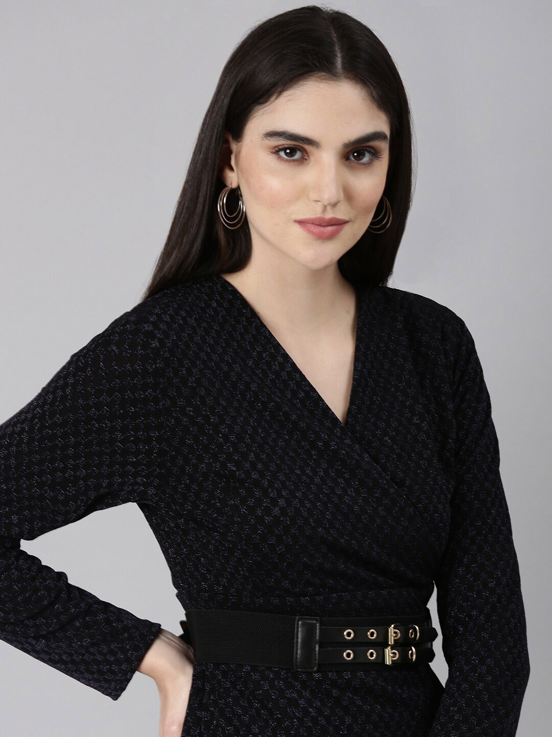 

SHOWOFF Embellished V-Neck Layered Wrap Mini Dress, Black