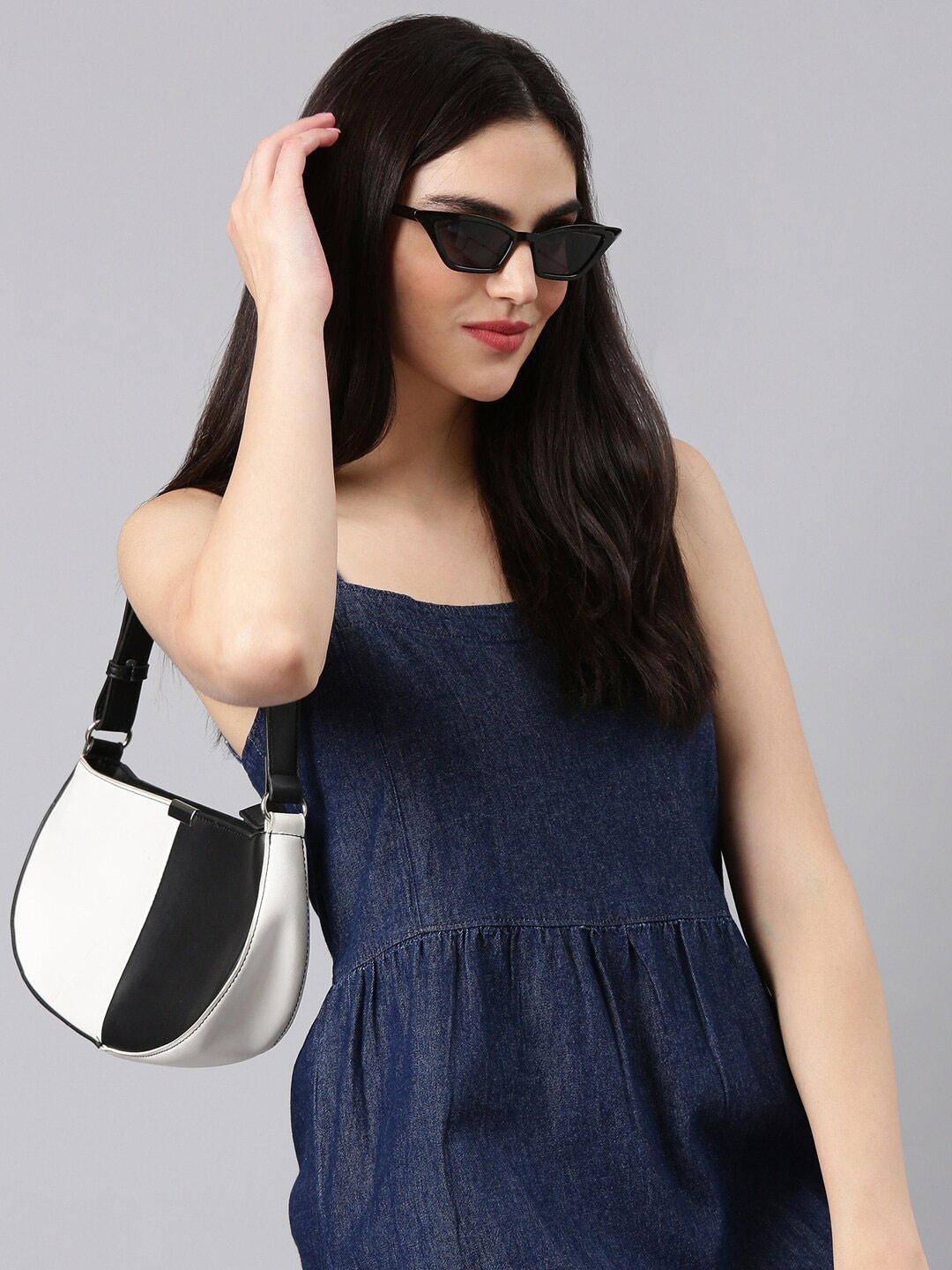 

SHOWOFF Shoulder Straps Denim Fit & Flare Dress, Navy blue
