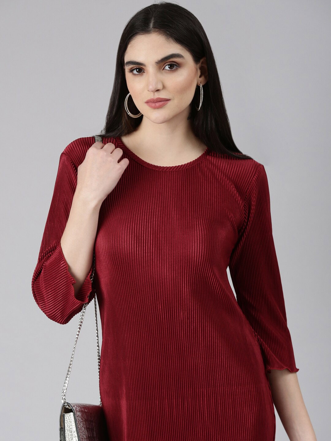 

SHOWOFF Self Design Satin Mini Bodycon Dress, Maroon