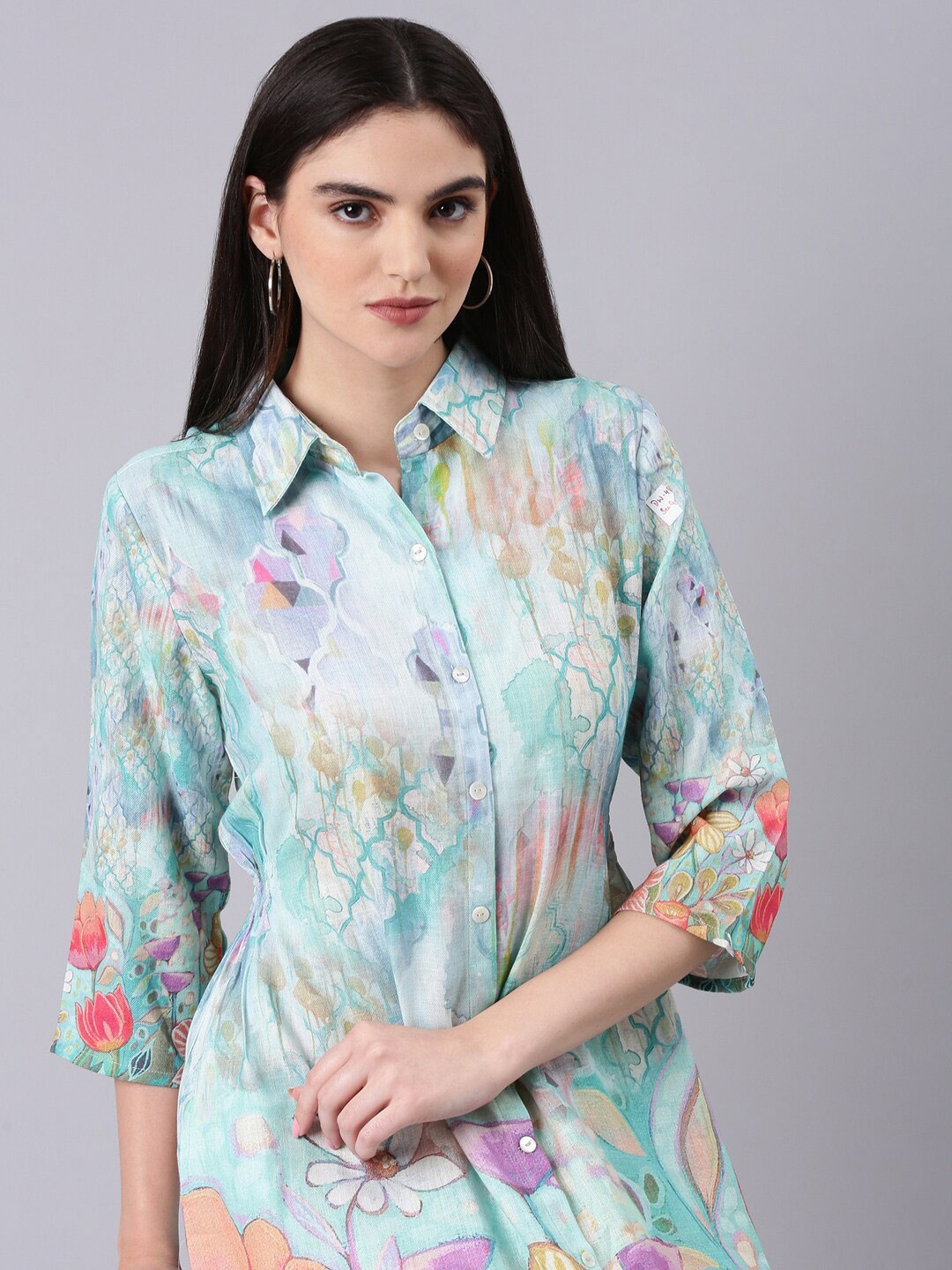 

SHOWOFF Floral Printed Shirt Dress, Sea green