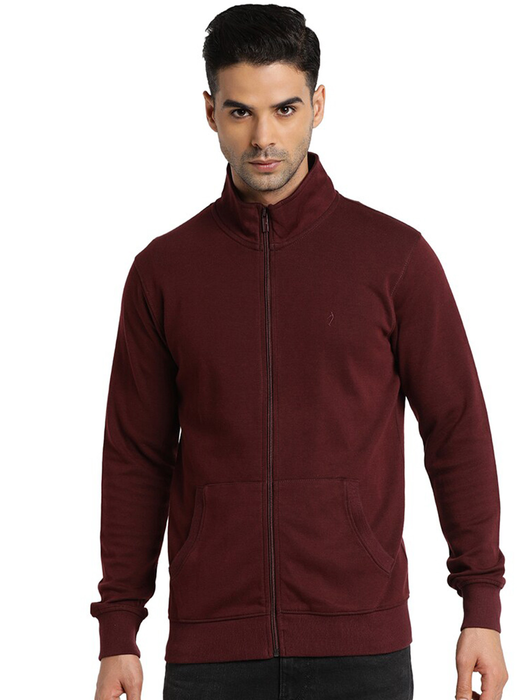 

Indian Terrain Mock Collar Front-Open Sweatshirt, Maroon