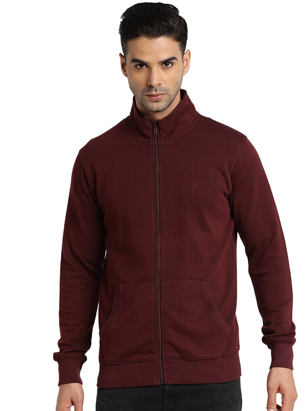 

Indian Terrain Mock Collar Front-Open Sweatshirt, Maroon