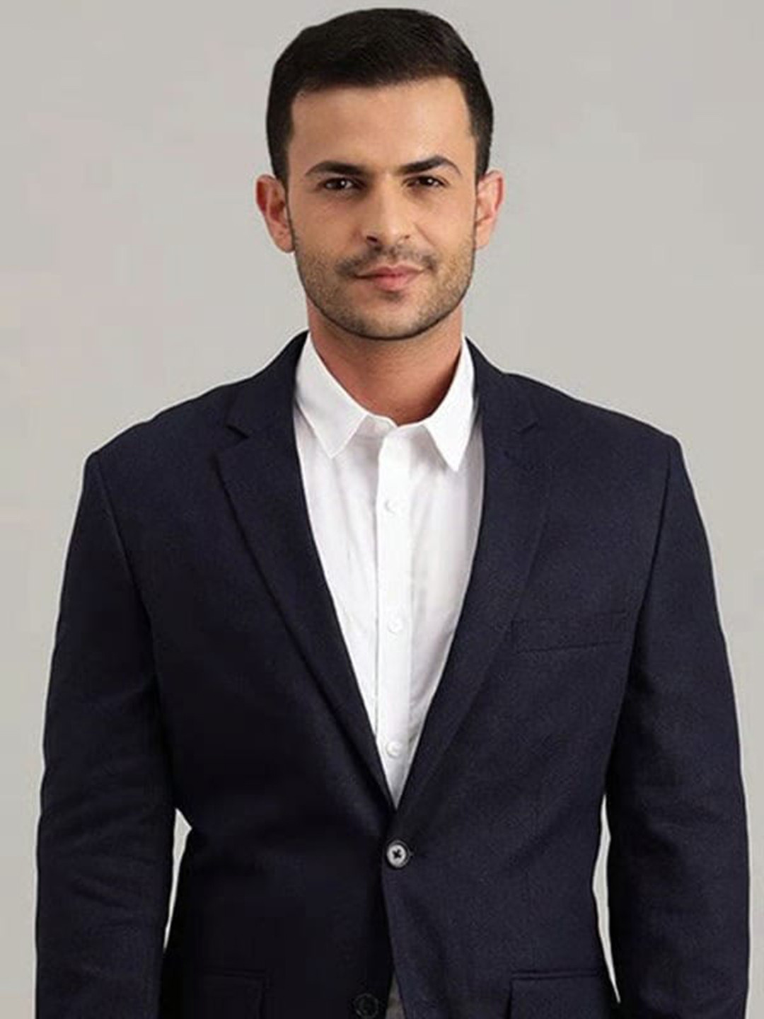 

Indian Terrain Notched Lapel Single-Breasted Casual Blazer, Navy blue
