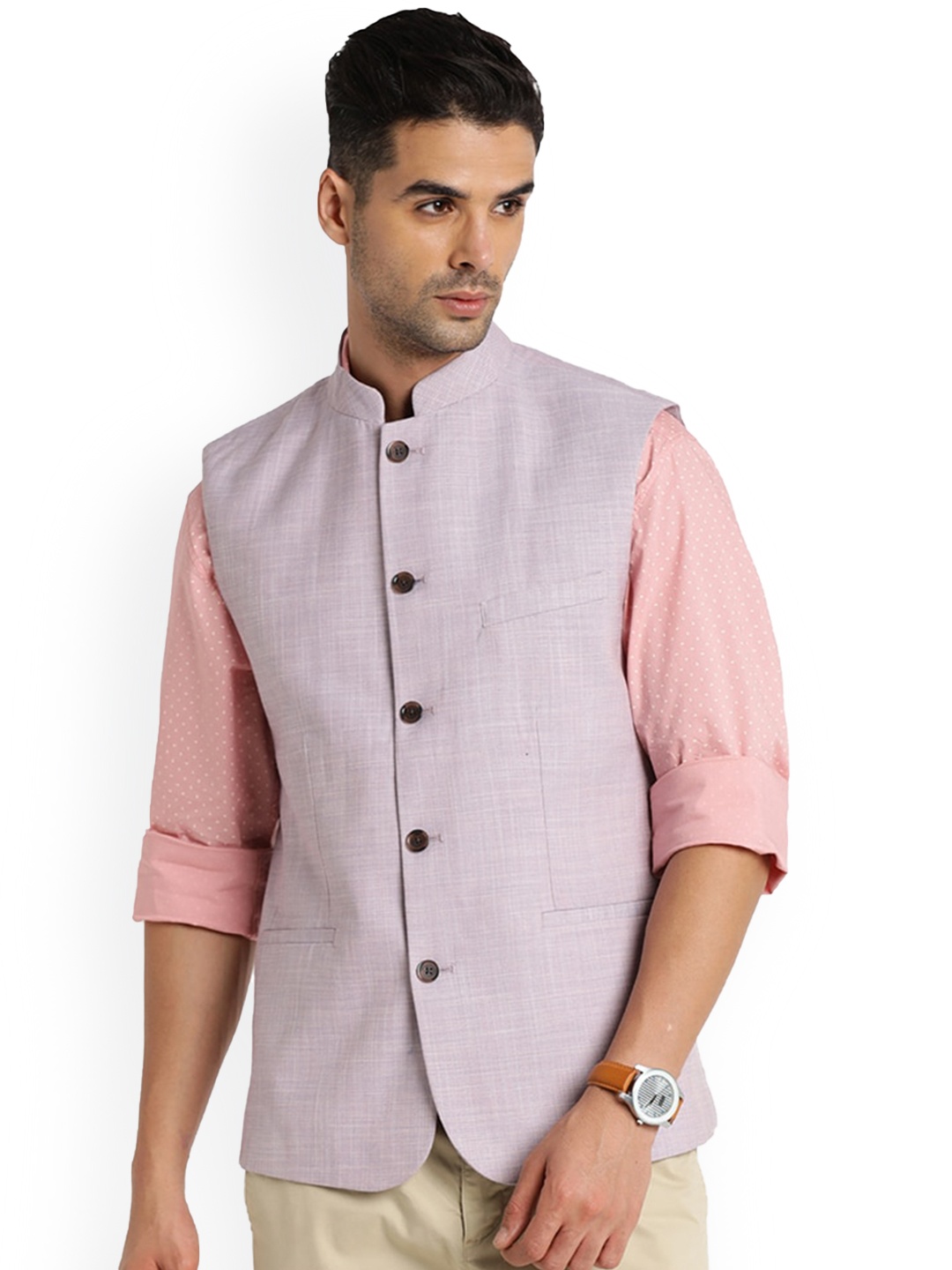 

Indian Terrain Mandarin Collar Nehru Jacket, Mauve