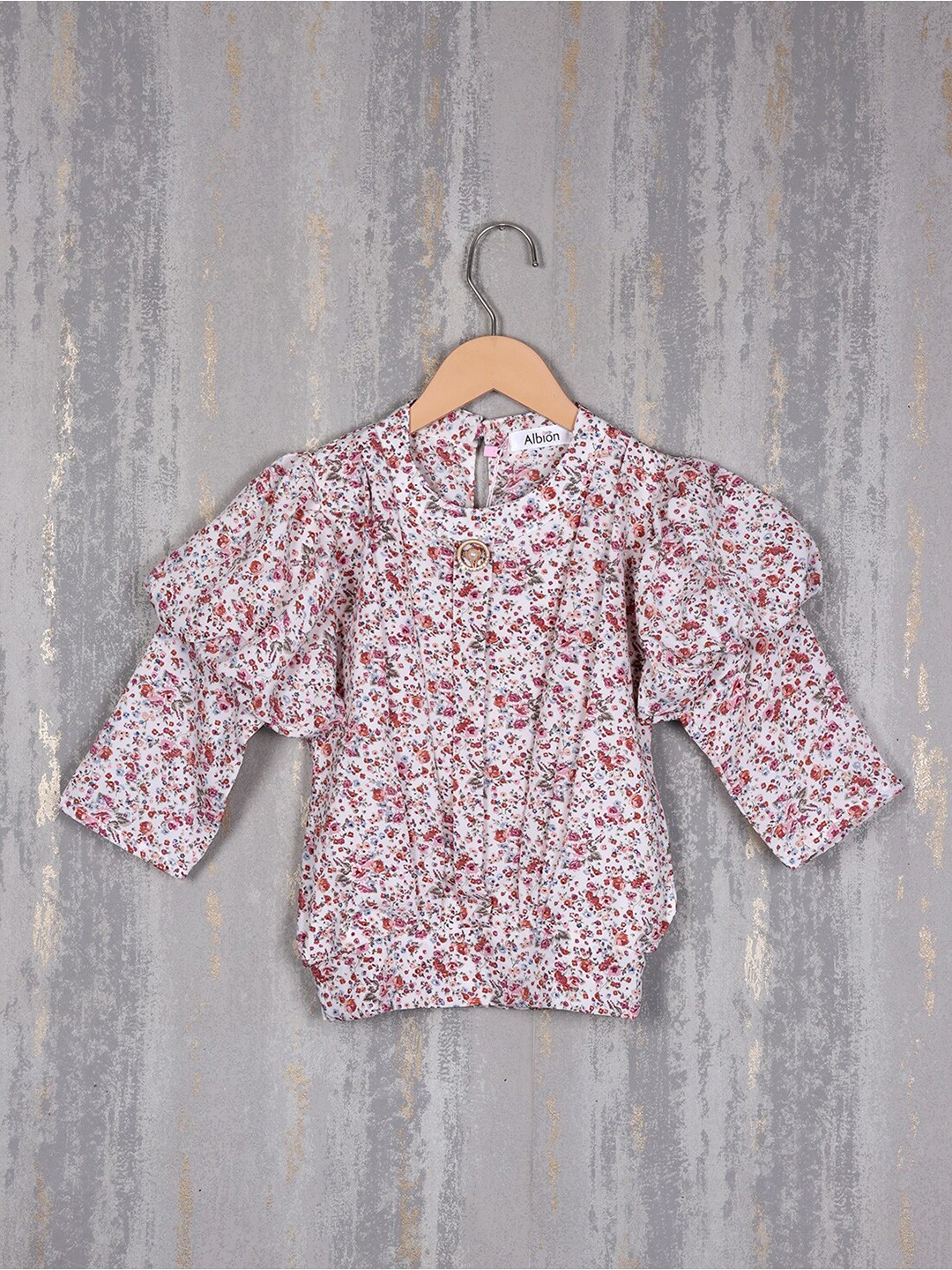 

Albion Floral Printed Round Neck Puff Sleeve Top, Pink