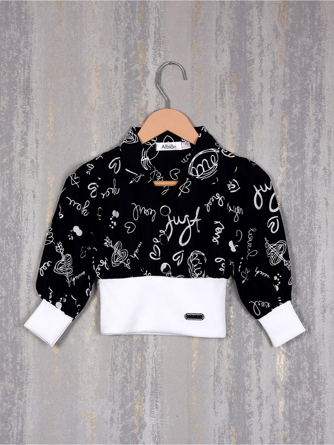 

Steele Typography Printed Shirt Style Pure Cotton Top, Black