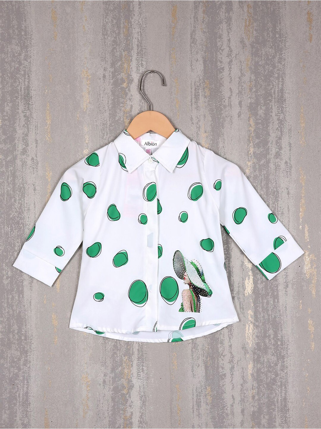 

Albion Polka Dot Printed Shirt Style Pure Cotton Top, Green
