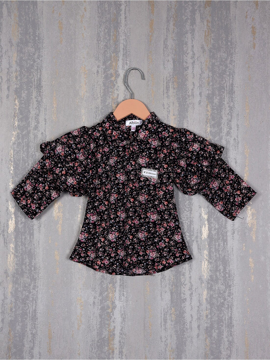 

Albion Black Floral Printed Puff Sleeves Pure Cotton Top