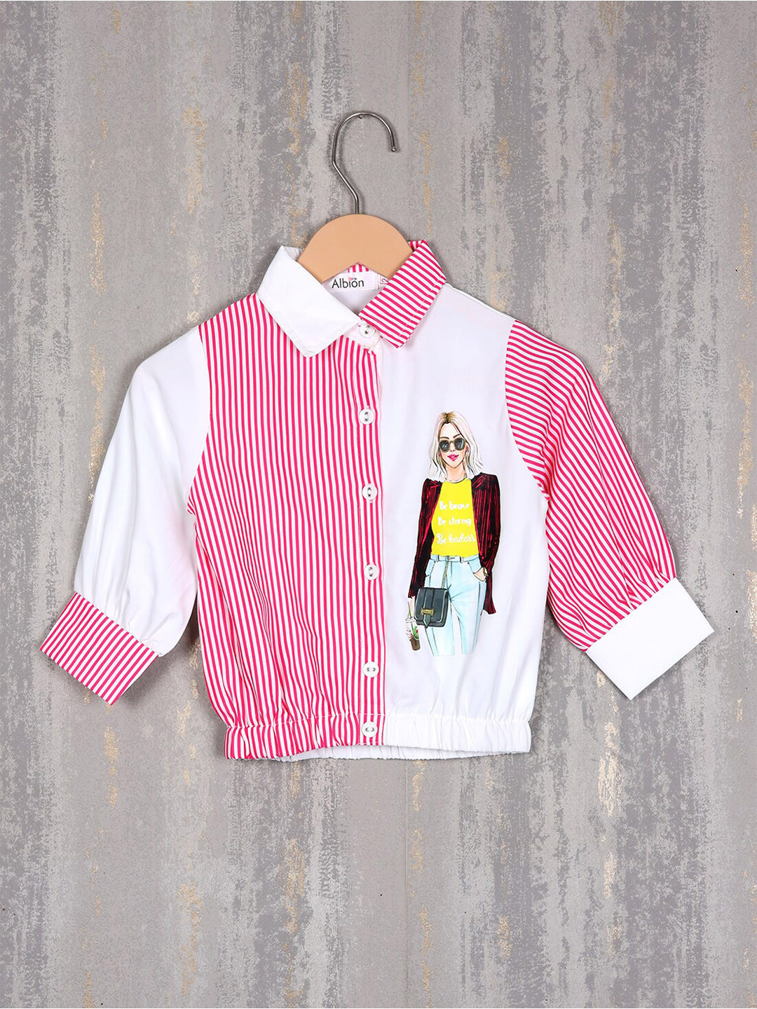 

Albion Girls Vertical Striped Pure Cotton Shirt Style Top, Magenta