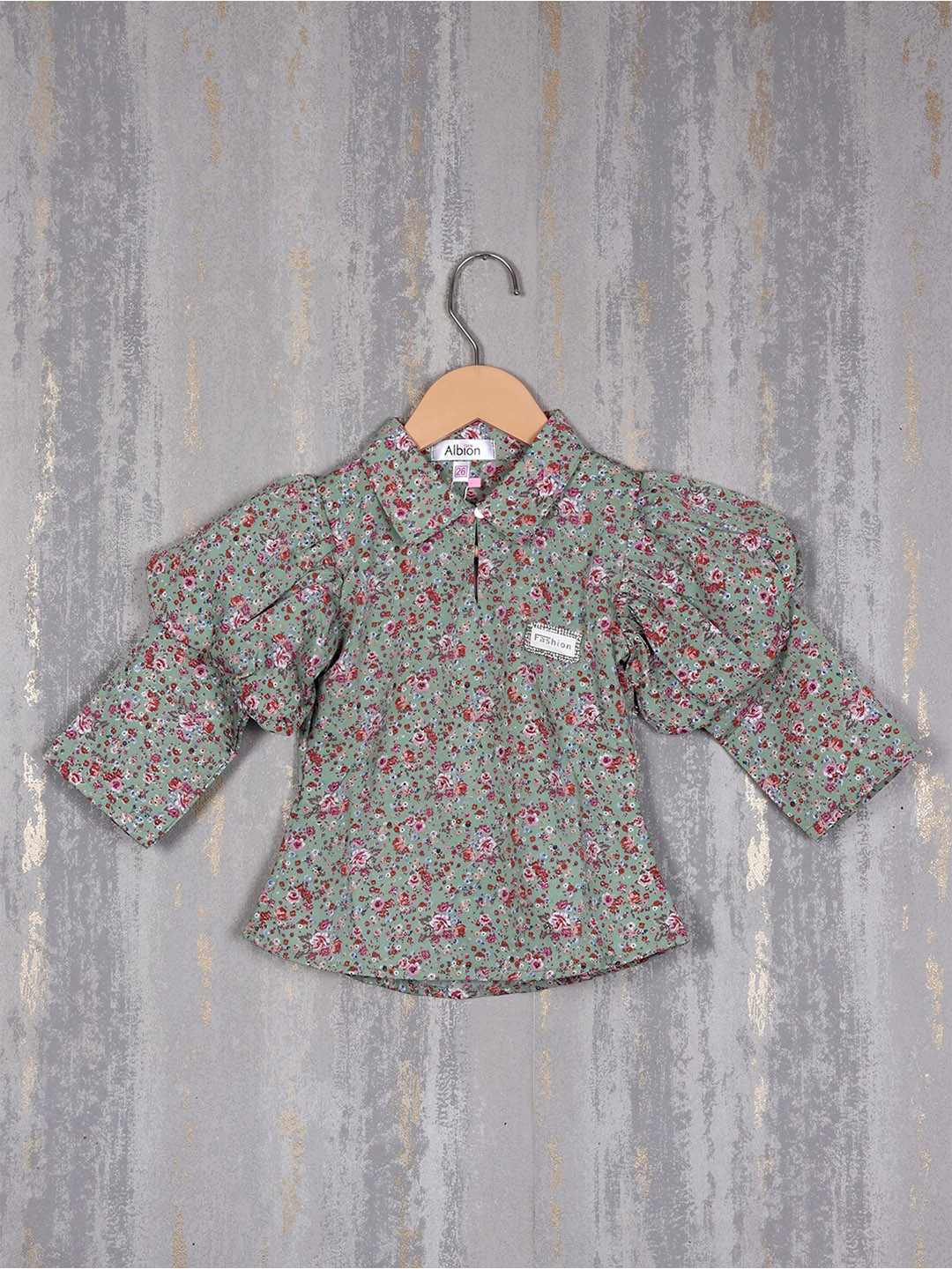 

Albion Floral Printed Shirt Style Pure Cotton Top, Green