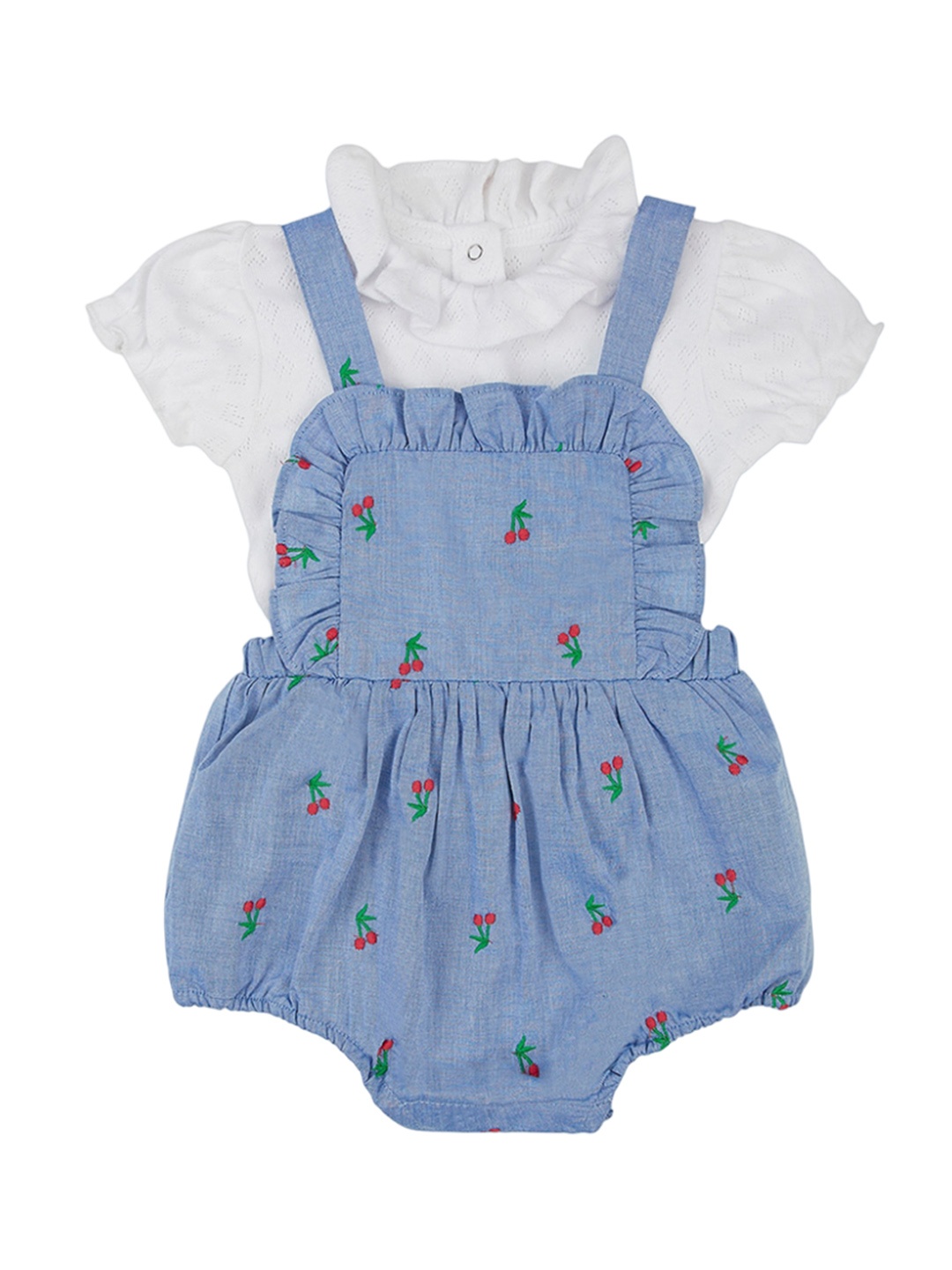 

haus & kinder Infants Girls Printed Pure Cotton Romper With Tee, Blue