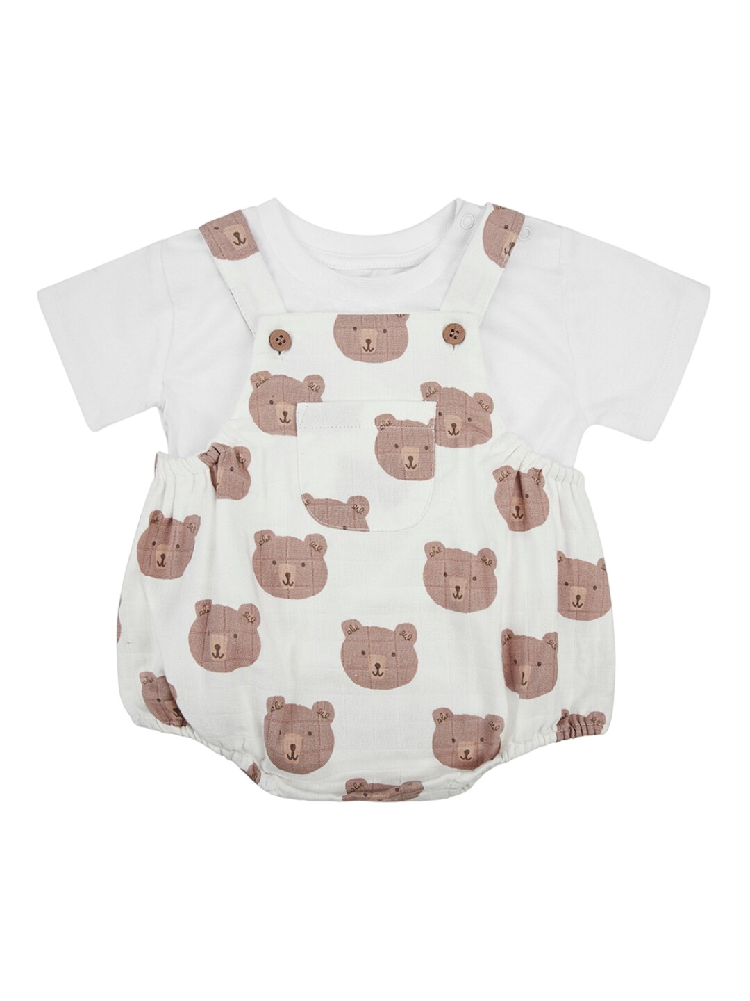 

haus & kinder Infant Boys Printed Pure Cotton Rompers With Tee, Brown