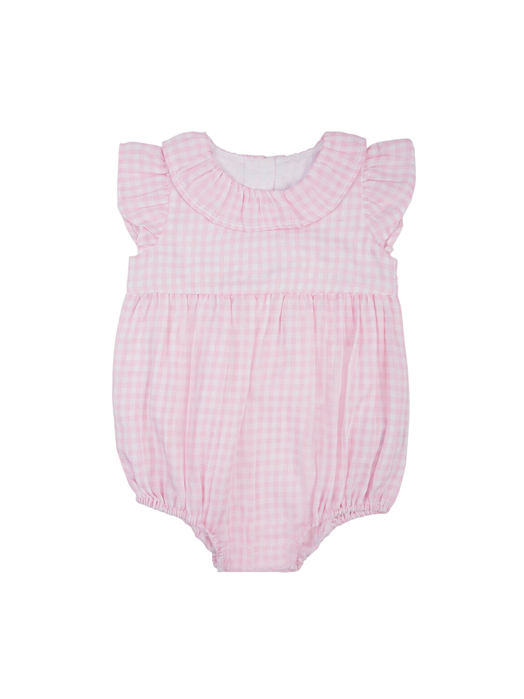 

haus & kinder Infant Girls Checked Peter Pan Collar Pure Cotton Rompers, Pink