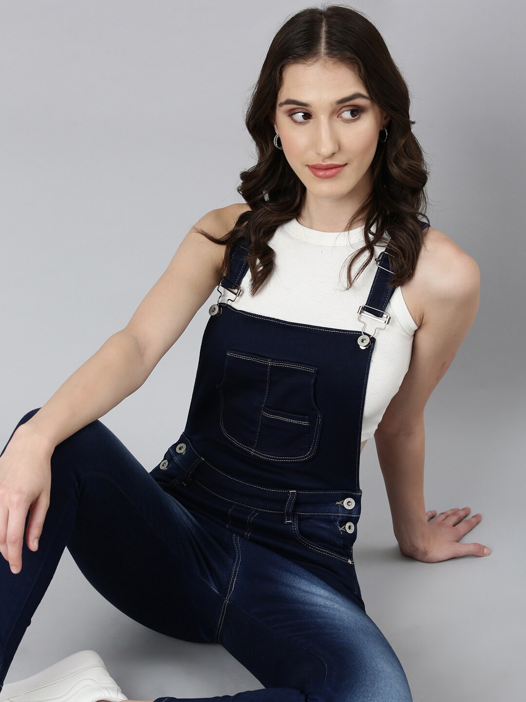 

SHOWOFF Slim Fit Overalls Denim Dungaree, Navy blue