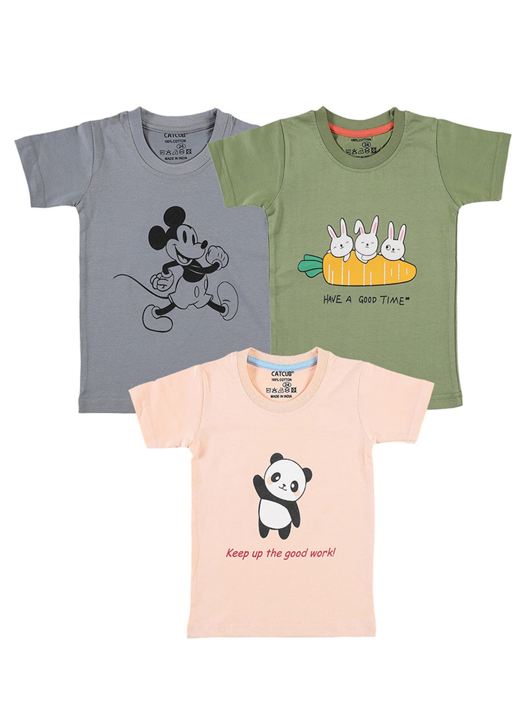 

CATCUB Kids Pack Of 3 Graphic Printed Cotton T-Shirt, Grey
