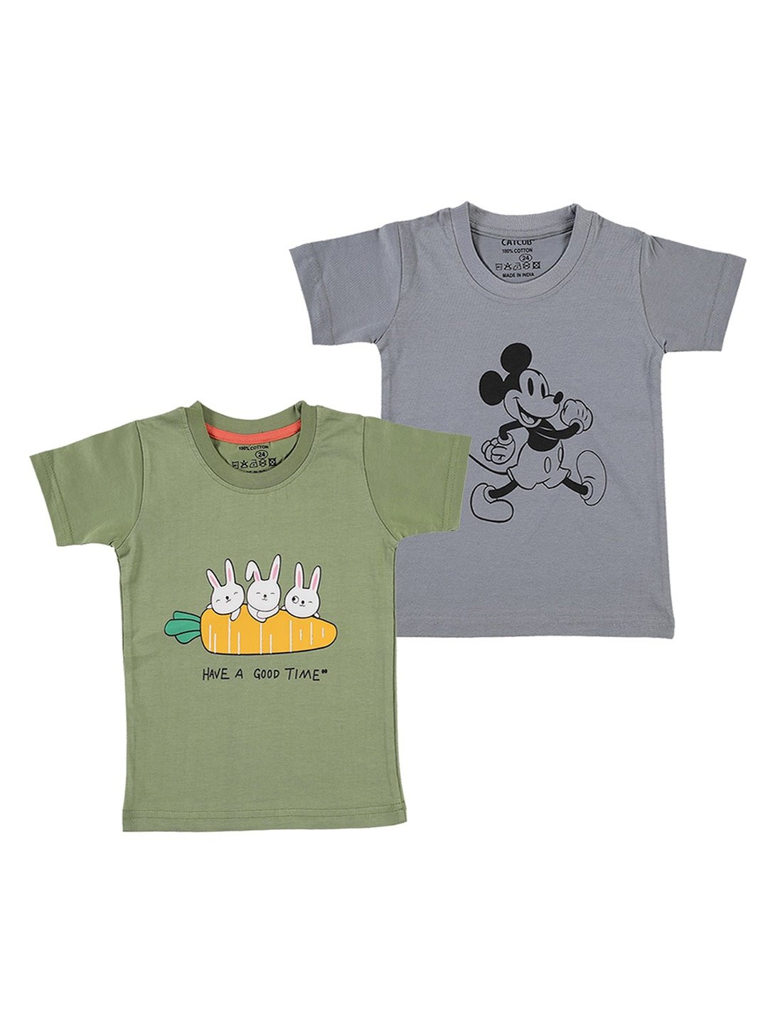 

CATCUB Kids Pack Of 2Graphic Printed Cotton T-shirt, Grey