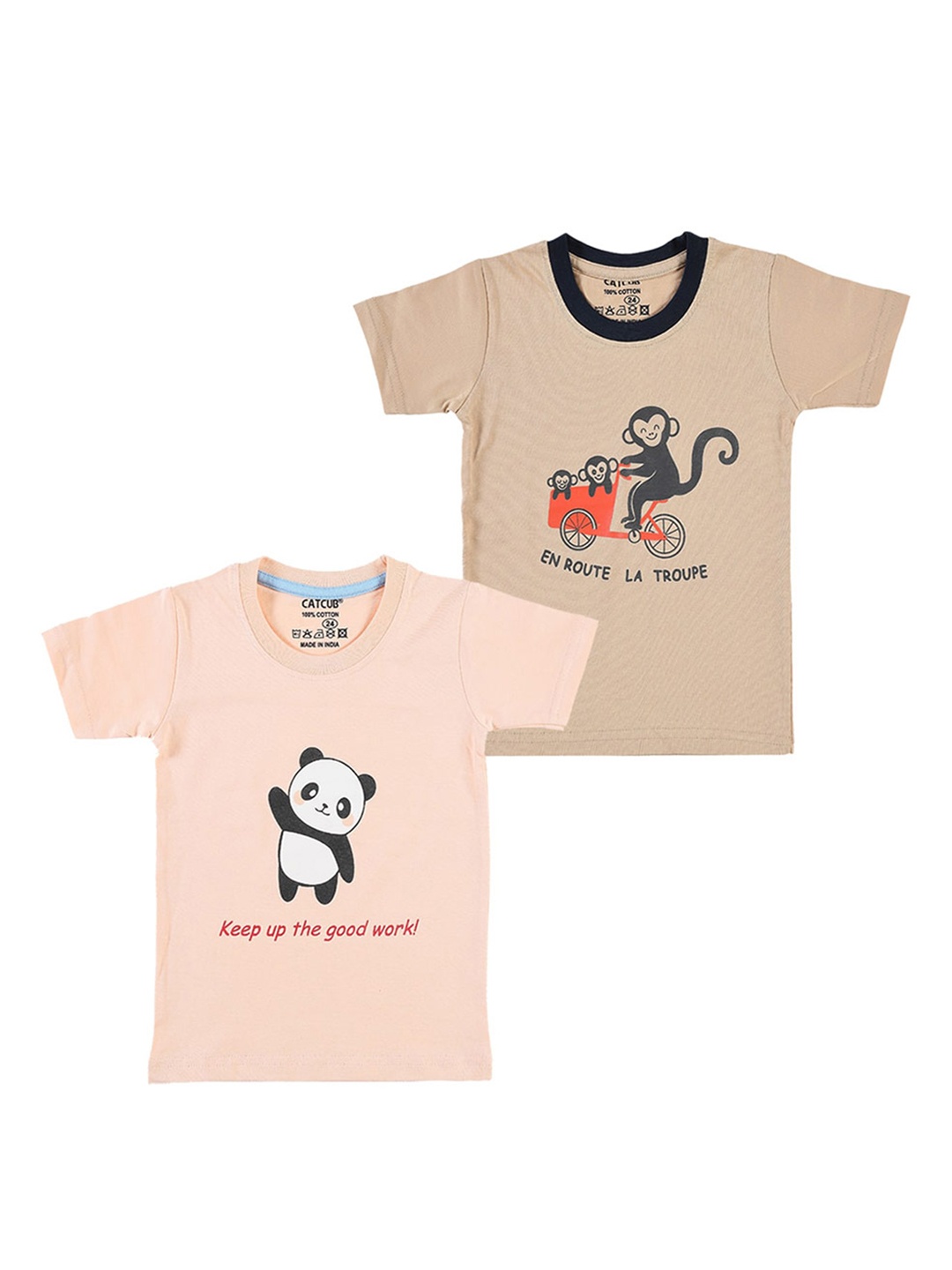

CATCUB Infants Pack Of 2 Graphic Printed Pure Cotton T-shirt, Beige