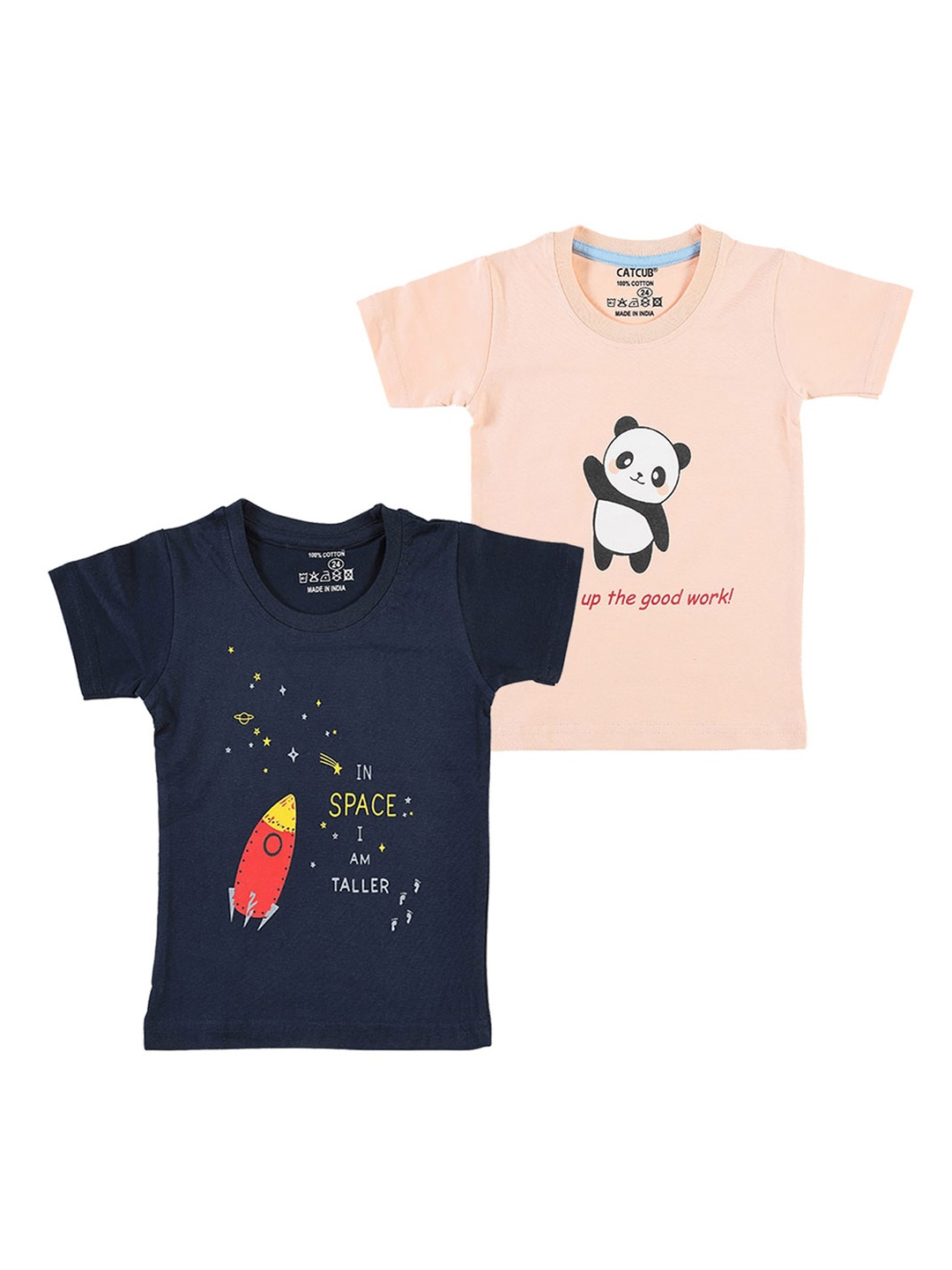 

CATCUB Infants Pack Of 2 Graphic Printed Pure Cotton T-shirt, Peach