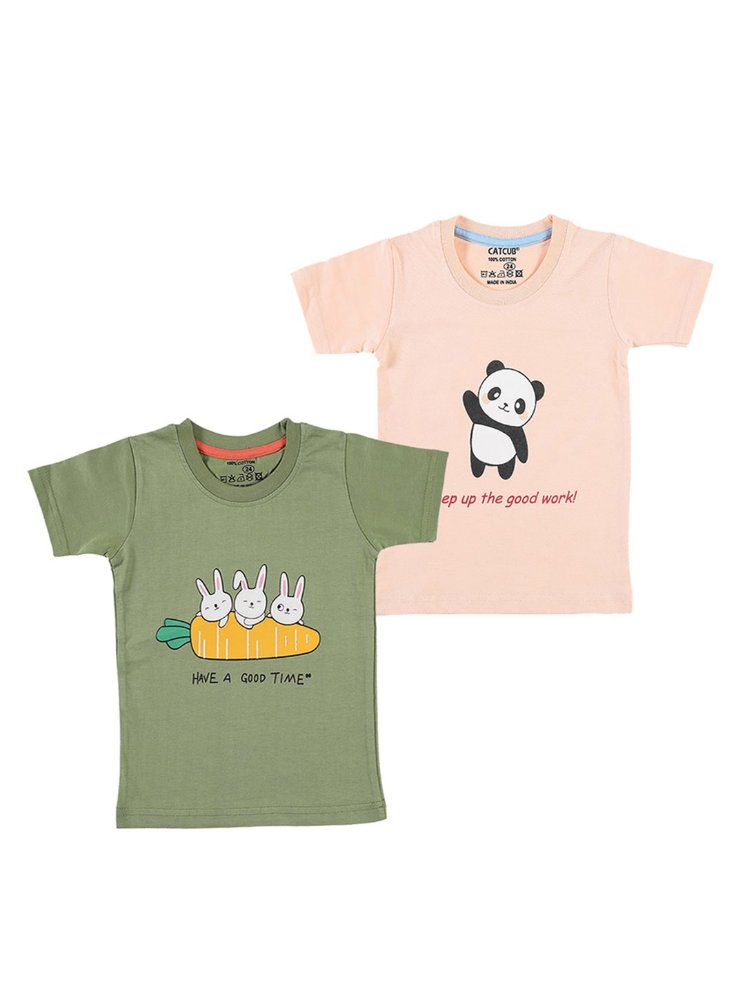 

CATCUB Kids Pack Of 2 Graphic Printed Cotton T-shirt, Cream