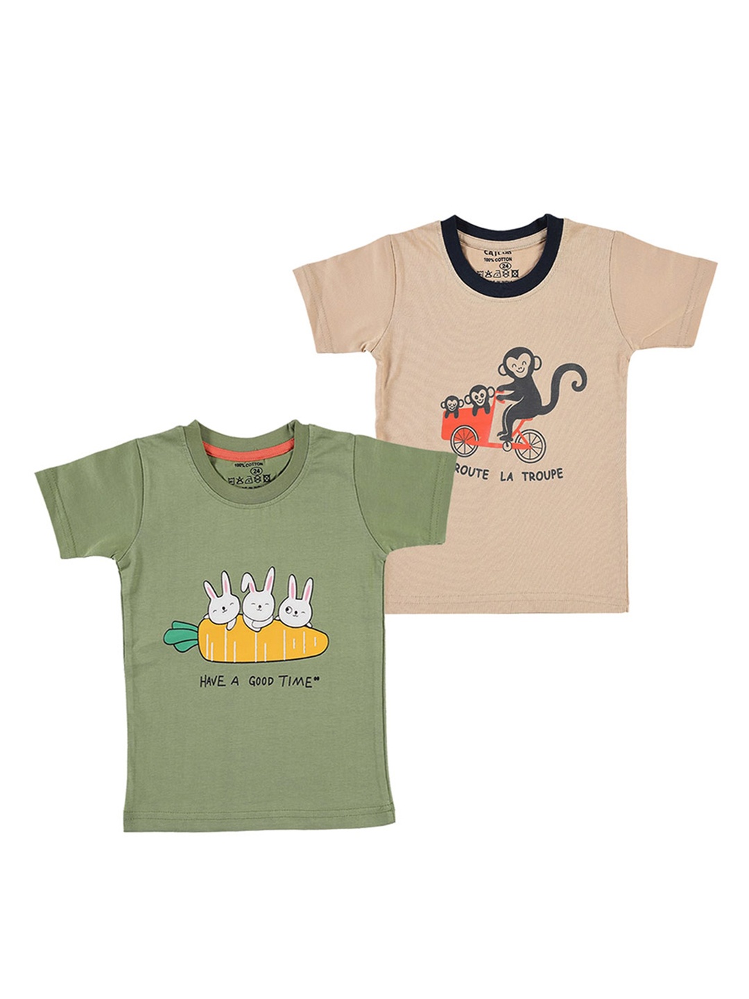 

CATCUB Kids Pack Of 2 Graphic Printed Pure Cotton T-shirt, Green