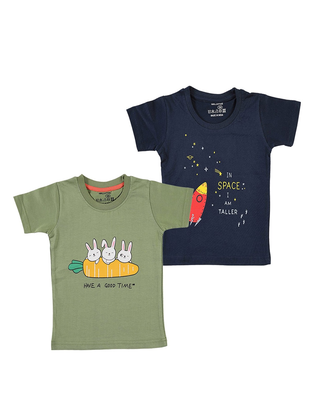 

CATCUB Infants Pack Of 2 Graphic Printed Pure Cotton T-shirt, Navy blue