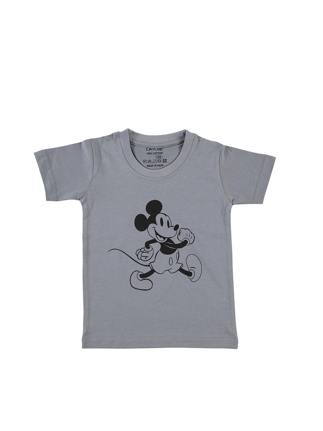 

CATCUB Kids Mickey Mouse Printed Round Neck Cotton Regular T-shirt, Grey