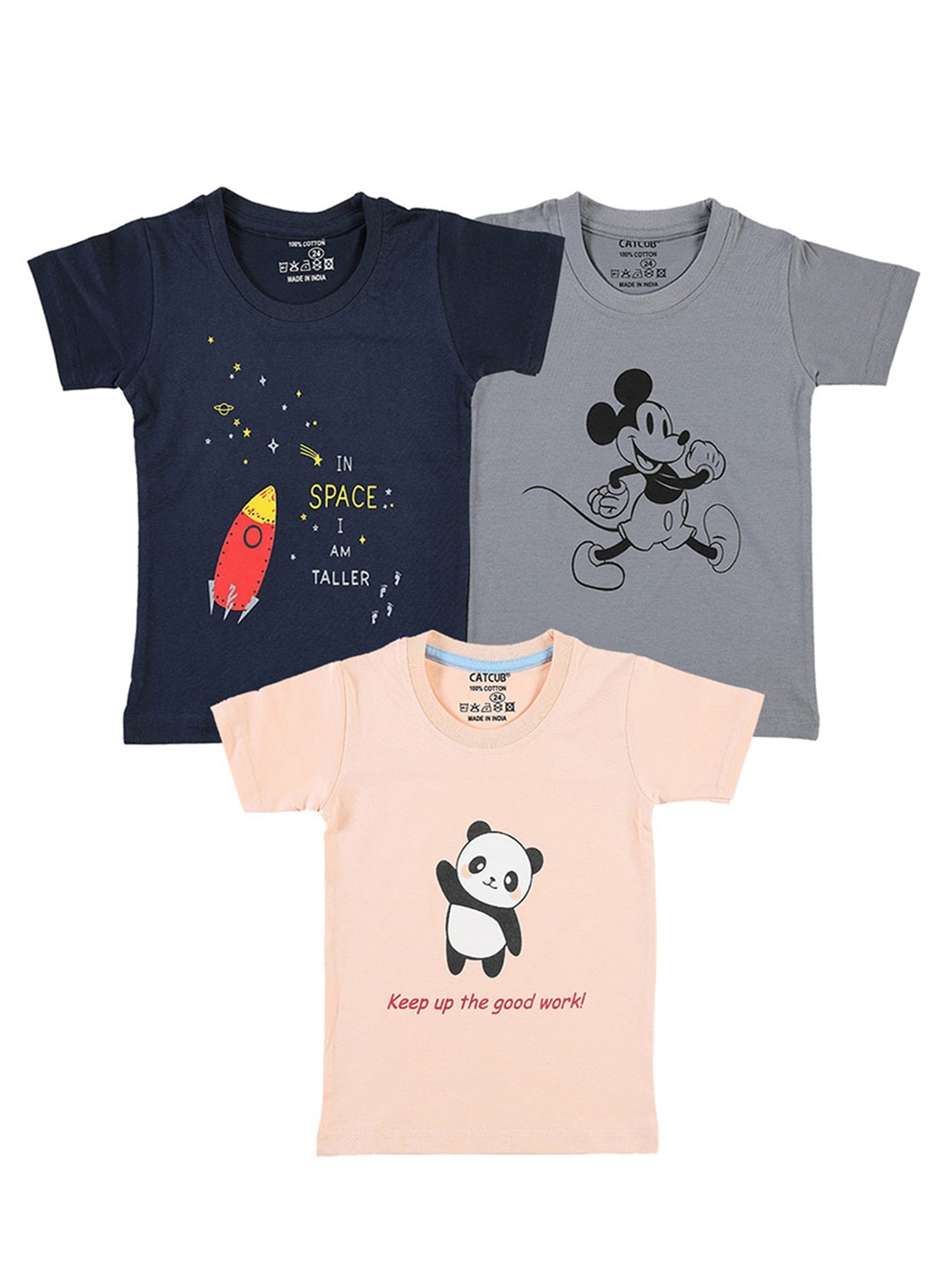 

CATCUB Kids Pack Of 3 Graphic Printed Cotton T-shirt, Blue