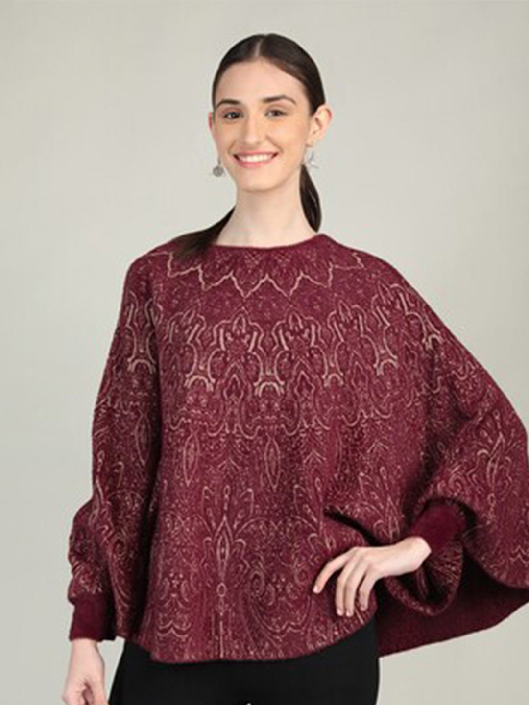 

Rage Open Knit Acrylic Poncho, Maroon