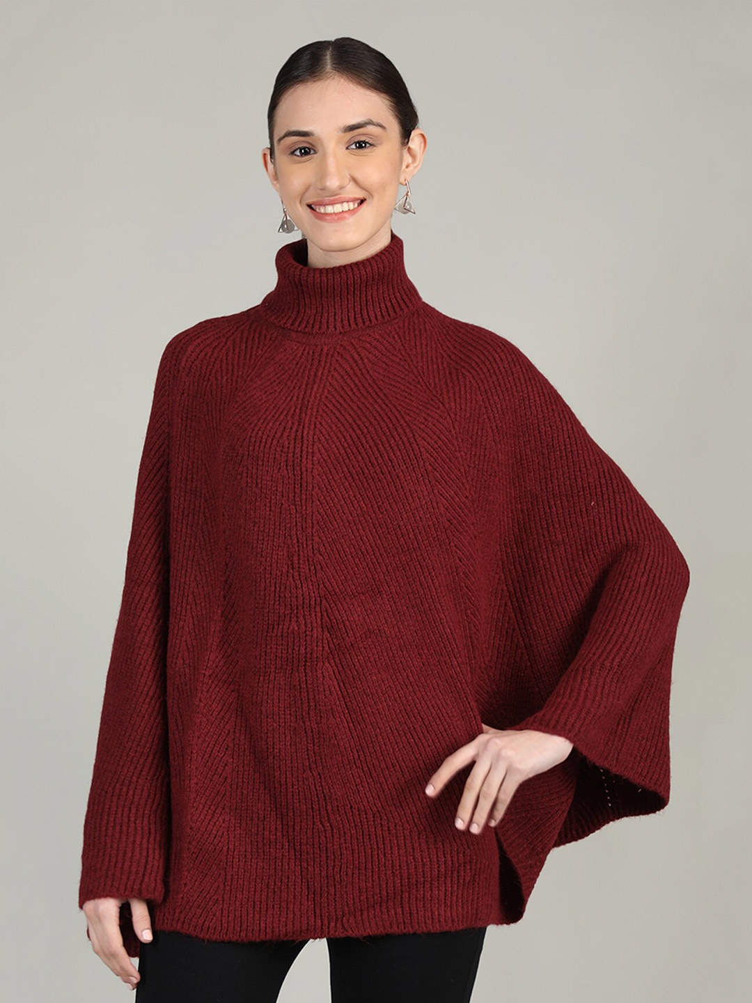 

Rage Ribbed Acrylic Poncho, Maroon