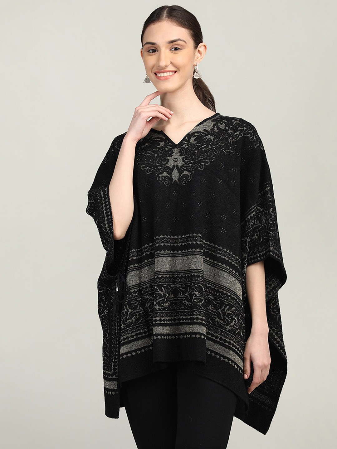 

Rage Ethnic Motifs Printed Acrylic Poncho, Black