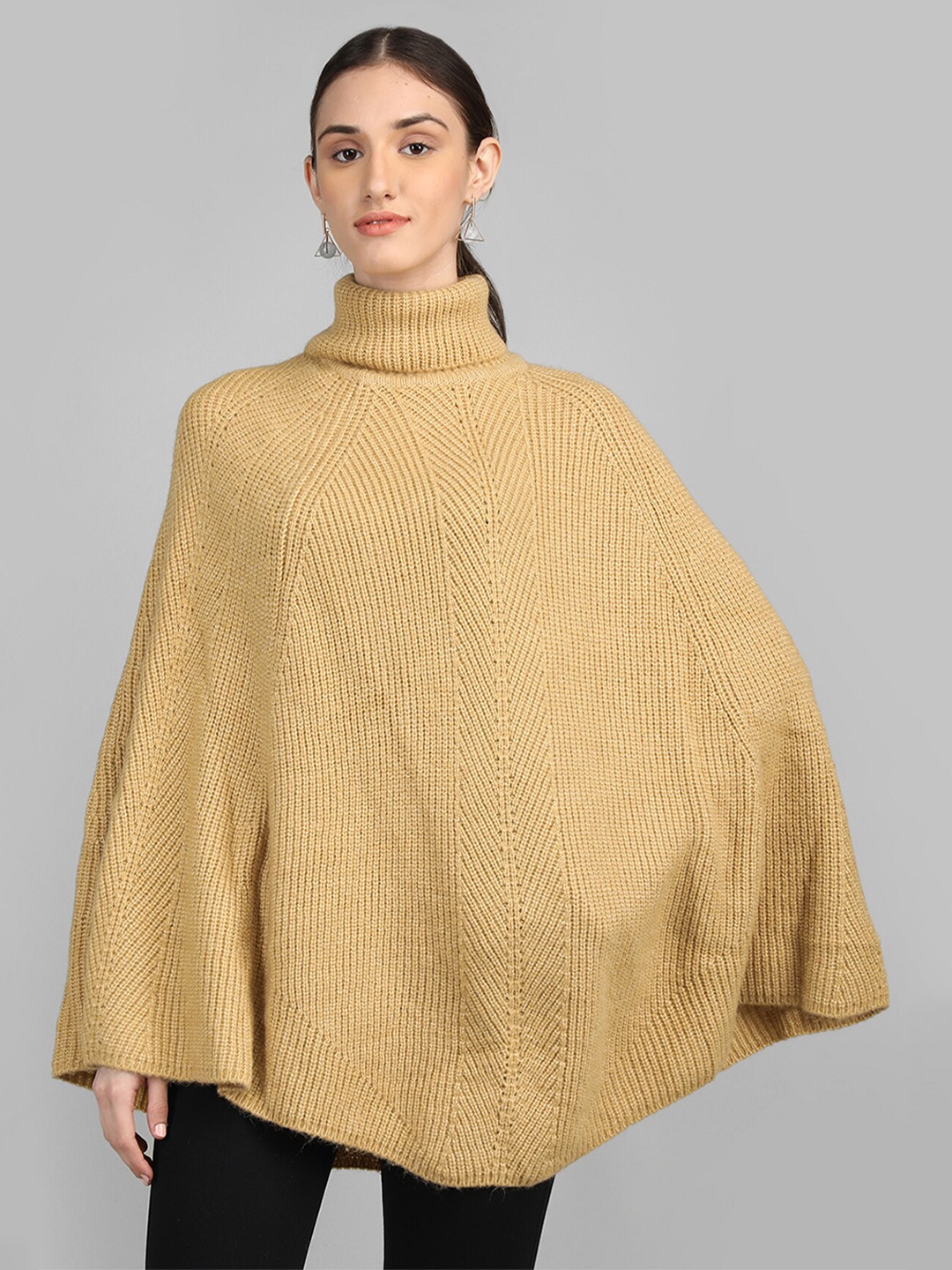 

Rage Ribbed Acrylic Poncho, Khaki